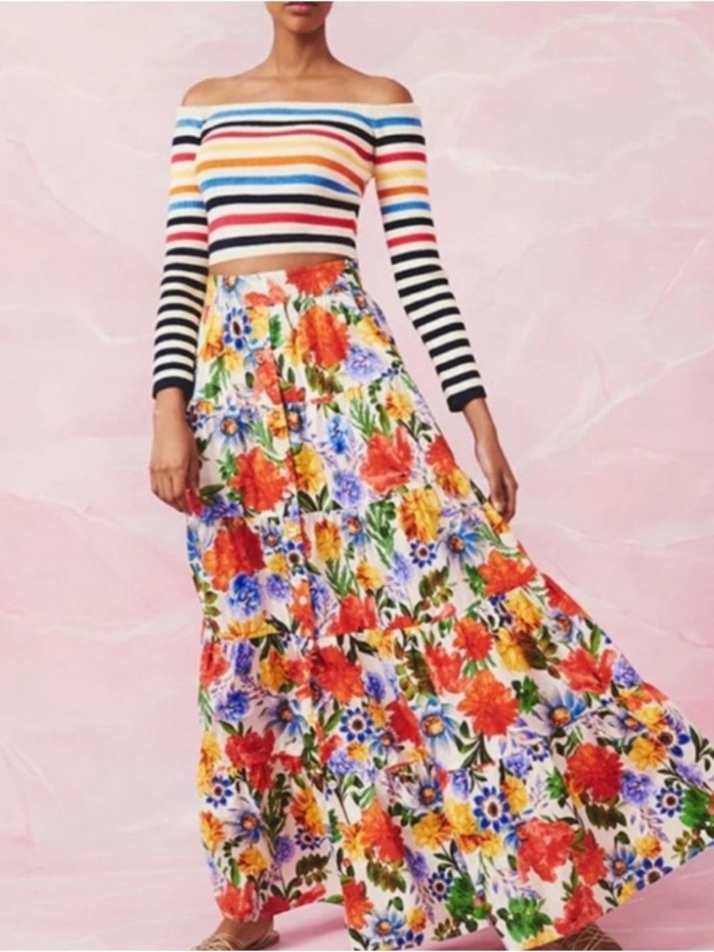 Cara Cara Nathali Floral Maxi Skirt in Egret Blossoms S
